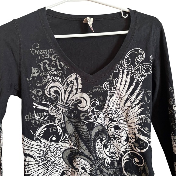 Y2K Ransom Womens Wing Graphic Long Sleeve Tee Top Med Baddie Rock Indie Grunge - Picture 2 of 9